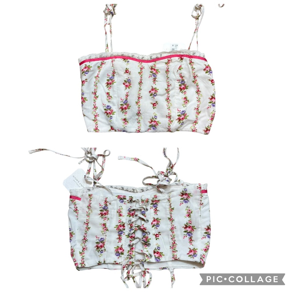 Brand new with Tags Altar’d‎ State Cropped Floral Lace Up Back Top Size XXS
